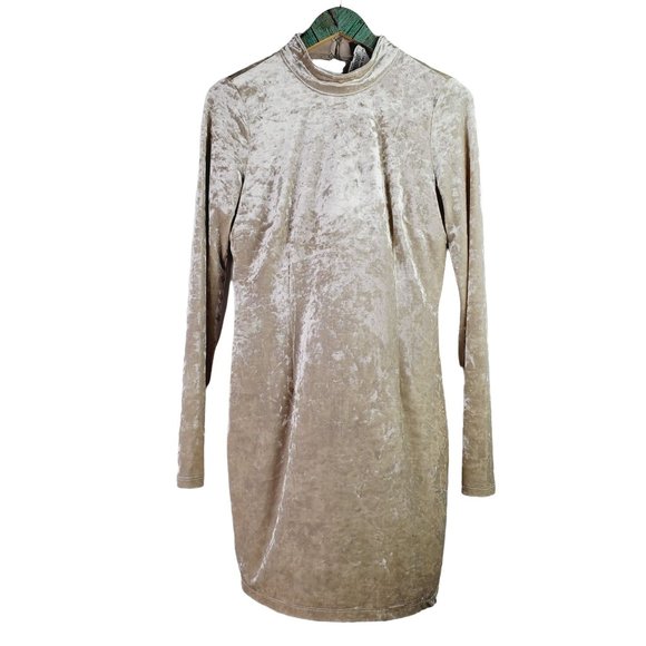Lulus Oh, Behave! Beige Velvet Bodycon Long Sleeve Dress Crushed Velvet , Sz L - Picture 3 of 12